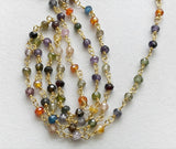 3 mm Multi Gemstone Faceted Rondelle Bead 925 Silver Gold Wire Wrapped Rosary