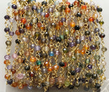 3 mm Multi Gemstone Faceted Rondelle Bead 925 Silver Gold Wire Wrapped Rosary