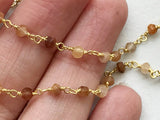 3mm Graphic Quartz Facet Rondelles in 925 Silver Gold Wire Wrapped Rosary Chain