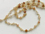 3mm Graphic Quartz Facet Rondelles in 925 Silver Gold Wire Wrapped Rosary Chain