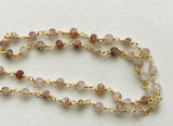 3.5-4mm Strawberry Quartz Faceted Rondelle Beads in 925 Silver Gold Wire Wrapped