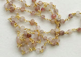 3.5-4mm Strawberry Quartz Faceted Rondelle Beads in 925 Silver Gold Wire Wrapped