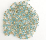 3-3.5mm Aquamarine Wire Wrapped Faceted Rondelle Bead Chain By Foot Rosary Style