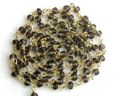 3-3.5mm Smoky Quartz Wire Wrapped Faceted Rondelle Bead Chain By The Foot Rosary