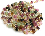 3.5-4 mm Multi Tourmaline Wire Wrapped Plain Rondelle Bead, Rosary Style Beaded