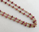 3.5-4mm Pink Tourmaline Wire Wrap Plain Rondelle Bead Rosary Style Beaded Chain