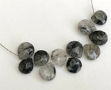 9-11 mm Black Rutilated Quartz Faceted Heart Beads, Rutile Briolettes, 12 Pieces