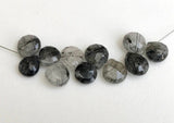 9-11 mm Black Rutilated Quartz Faceted Heart Beads, Rutile Briolettes, 12 Pieces