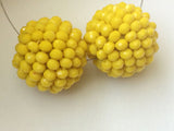 19mm Yellow Glass Beads Round Balls, 2 Pcs Matched Pair Earrings, Fancy Beads