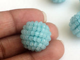 19mm Aqua Glass Beads Round Balls, 2 Pcs Matched Pair Earrings, Fancy Blue Beads