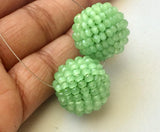 19mm Light Green Glass Beads Round Balls, 2 Pcs Matched Pair Earrings