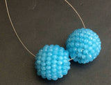 19mm Blue Glass Beads Round Balls, 2 Pcs Matched Pair Earrings, Fancy Blue Beads