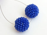 19mm Blue Glass Beads Round Balls, 2 Pcs Matched Pair Earrings, Fancy Blue Beads