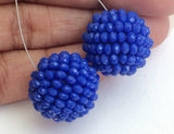 19mm Blue Glass Beads Round Balls, 2 Pcs Matched Pair Earrings, Fancy Blue Beads