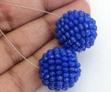 19mm Blue Glass Beads Round Balls, 2 Pcs Matched Pair Earrings, Fancy Blue Beads