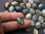 9X14mm Labradorite Rose Cut Oval Cabochons, Labradorite Faceted Flat Back