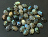 9X14mm Labradorite Rose Cut Oval Cabochons, Labradorite Faceted Flat Back