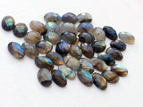 9X14mm Labradorite Rose Cut Oval Cabochons, Labradorite Faceted Flat Back