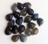 12x16mm Labradorite Rose Cut Pear Cabochons, Labradorite Faceted Pear Flat Back