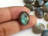 12x16mm Labradorite Rose Cut Oval Cabochons, Flat Back Cabochons, Faceted