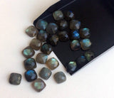 10mm Labradorite Rose Cut Cushion Cut Cabochons, Faceted Square Flat Back