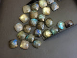 12-13mm Labradorite Rose Cut Cushion Cut Cabochons, Faceted Square Flat Back