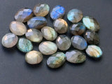 12-14mm Labradorite Rose Cut Oval Stones, Labradorite Both Side Faceted