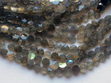 7mm Labradorite Faceted Coin Beads, Natural Labradorite Straight Drill Faceted