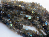 7mm Labradorite Faceted Coin Beads, Natural Labradorite Straight Drill Faceted