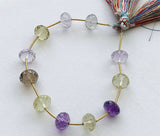 10.3-11.5mm Multi Color Quartz Beads, Amethyst, Lemon, Smoky Quartz Faceted