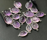 17-22mm Amethyst Double Loop Connectors, 5 Pcs Amethyst Hand Carved Oval