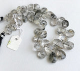 7x9 mm- 13x15 mm Black Rutilated Quartz Faceted Pear Beads, Rutile Quartz