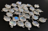 14-15mm Rainbow Moonstone Bezel Double Loop Connectors, 5 Pcs Moonstone Faceted