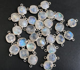 14-15mm Rainbow Moonstone Bezel Double Loop Connectors, 5 Pcs Moonstone Faceted