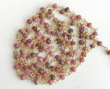 3-3.5mm Rhodocrosite Faceted Rondelle Beads Connector Chains in 925 Silver Gold