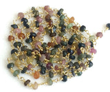4mm Multi Tourmaline Faceted Rondelle Bead Connector Chains in 925 Silver Gold