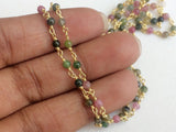 3mm Multi Tourmaline Plain Round Bead Connector Chains in 925 Silver Gold Polish