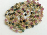 3mm Multi Tourmaline Plain Round Bead Connector Chains in 925 Silver Gold Polish