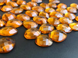 15-19mm Citrine Colored Hydro Quartz Rose Cut Cabochon, Orange Faceted Flat Back