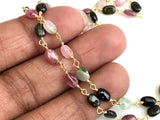 5-6mm Multi Tourmaline Plain Oval Bead Connector Chains in 925 Silver Gold Plate