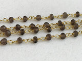 3-3.5mm Smoky Quartz Wire Wrapped Faceted Rondelle Bead Chain By The Foot Rosary