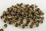 3-3.5mm Smoky Quartz Wire Wrapped Faceted Rondelle Bead Chain By The Foot Rosary