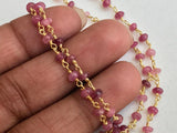 3.5-4mm Pink Tourmaline Wire Wrap Plain Rondelle Bead Rosary Style Beaded Chain