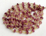 3.5-4mm Pink Tourmaline Wire Wrap Plain Rondelle Bead Rosary Style Beaded Chain