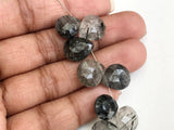 9-11 mm Black Rutilated Quartz Faceted Heart Beads, Rutile Briolettes, 12 Pieces