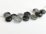 9-11 mm Black Rutilated Quartz Faceted Heart Beads, Rutile Briolettes, 12 Pieces