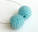 19mm Aqua Glass Beads Round Balls, 2 Pcs Matched Pair Earrings, Fancy Blue Beads