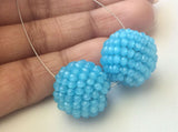 19mm Blue Glass Beads Round Balls, 2 Pcs Matched Pair Earrings, Fancy Blue Beads