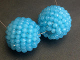 19mm Blue Glass Beads Round Balls, 2 Pcs Matched Pair Earrings, Fancy Blue Beads