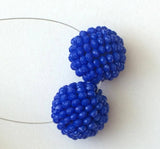 19mm Blue Glass Beads Round Balls, 2 Pcs Matched Pair Earrings, Fancy Blue Beads